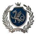 3D illustration Heraldry, blue coat of arms. ÃÅÃÂµÃâÃÂ°ÃÂ» olive branch, oak branch, crown, shield, dragon. Isolat. Royalty Free Stock Photo